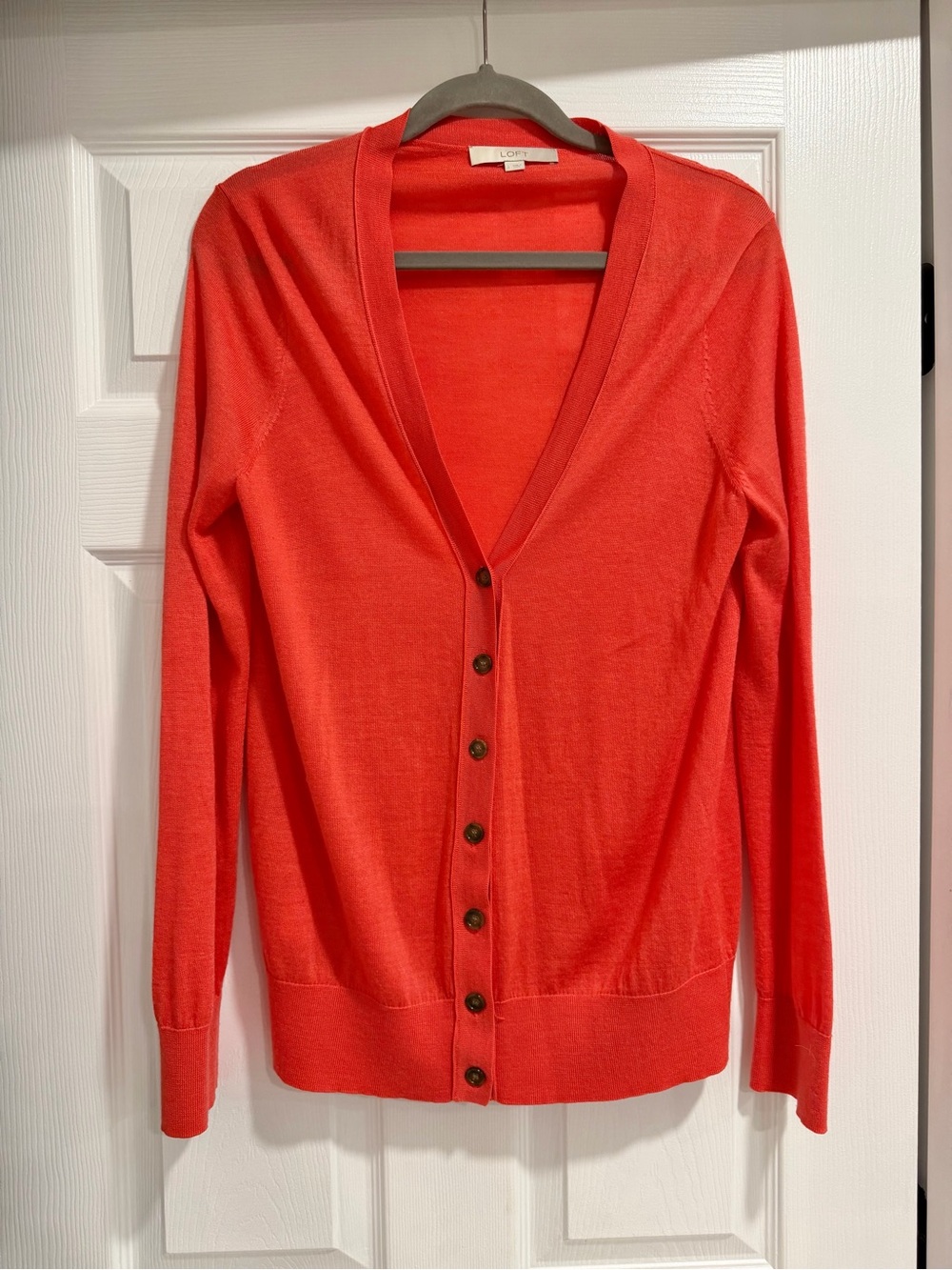 Loft Orange Coral Button Front Cardigan- Wool Blend- Size Large
